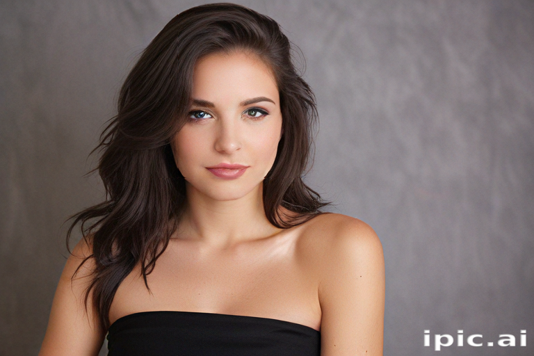 Elegant Portrait of a Woman with Long Dark Hair Against a Neutral ...