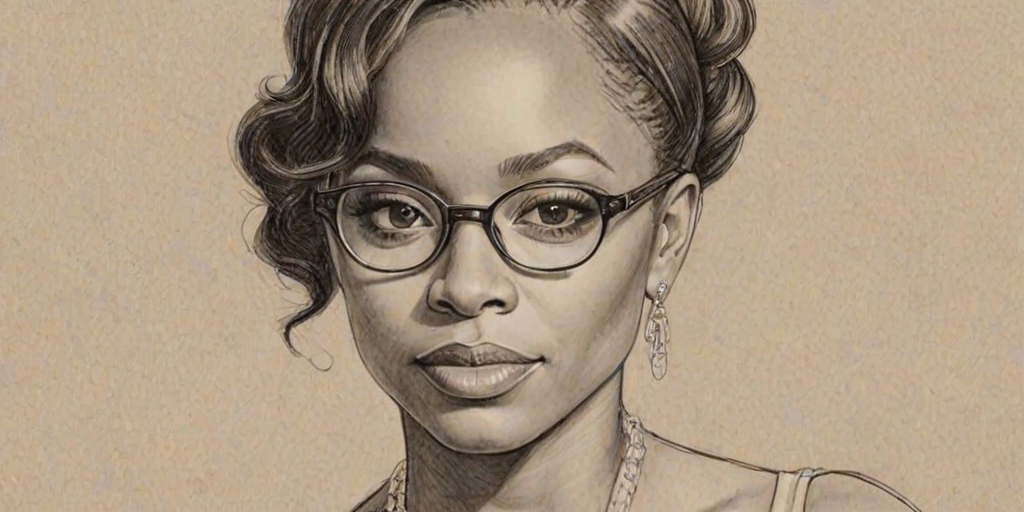 Magnificent Anika Noni Rose, pencil sketch, portrait of Lovely woman 1927s in glasses, hair style beatnik, outline, clear lines, fine lines, 8k