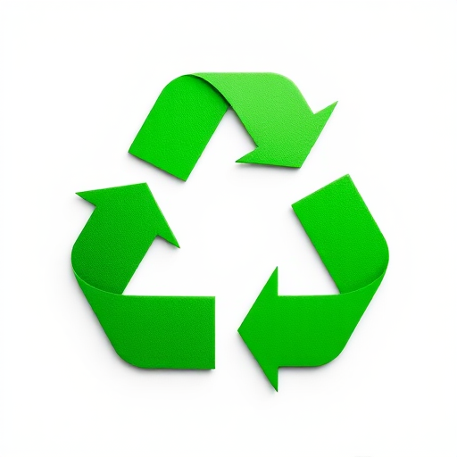 create a high-resolution image of a green recycling symbol on a smooth white background, using a DSLR camera with a 50mm lens, aperture f/1.8, ISO 100, and 1/200 sec shutter speed for sharp details and vibrant colors.