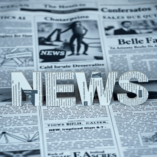 create an image of the word NEWS in 3D effect made of newspaper clippings, set against a background of a newspaper layout, use a Canon EOS 5D Mark IV camera, with a 50mm lens, aperture set to f/1.8 for a shallow depth of field, and a soft lighting effect for enhanced clarity and detail