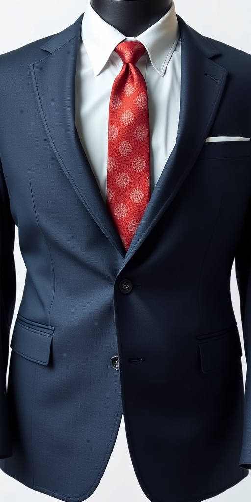 create an image of a floating suit with a tie on a plain white background, use a 35mm lens, f/5.6 aperture, 1/125s shutter speed, and soft diffused lighting to enhance clarity and detail in the fabric texture