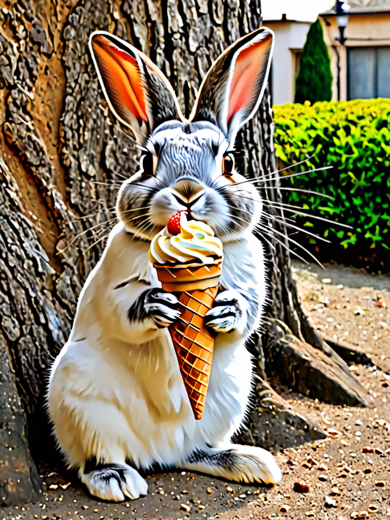 Rabbit eating an ice cream cone