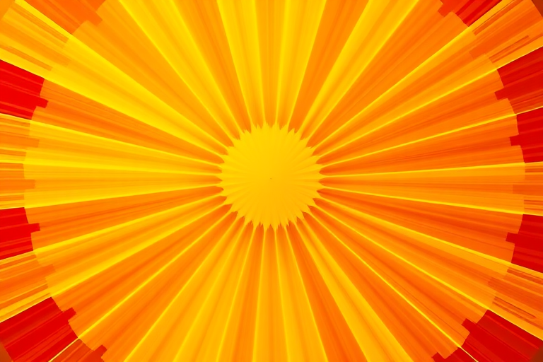 Create a vibrant radial design with a central bright yellow starburst surrounded by concentric circles varying from yellow to orange to red, using a DSLR camera with a 50mm lens, aperture set to f/8, ISO 100, and a soft focus effect for a smooth background.