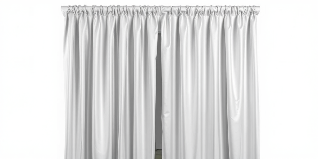 regenerate an image of a silver pleated curtain with a gathered top, hanging straight down against a white background