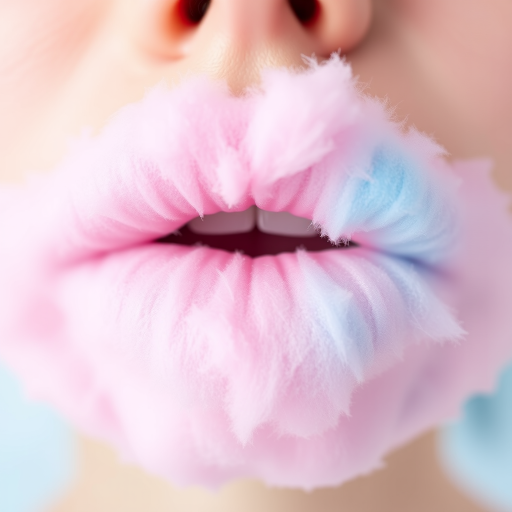Dreamy cotton candy lips blend soft pink and blue hues, creating a whimsical ombre effect reminiscent of fluffy fairground treats