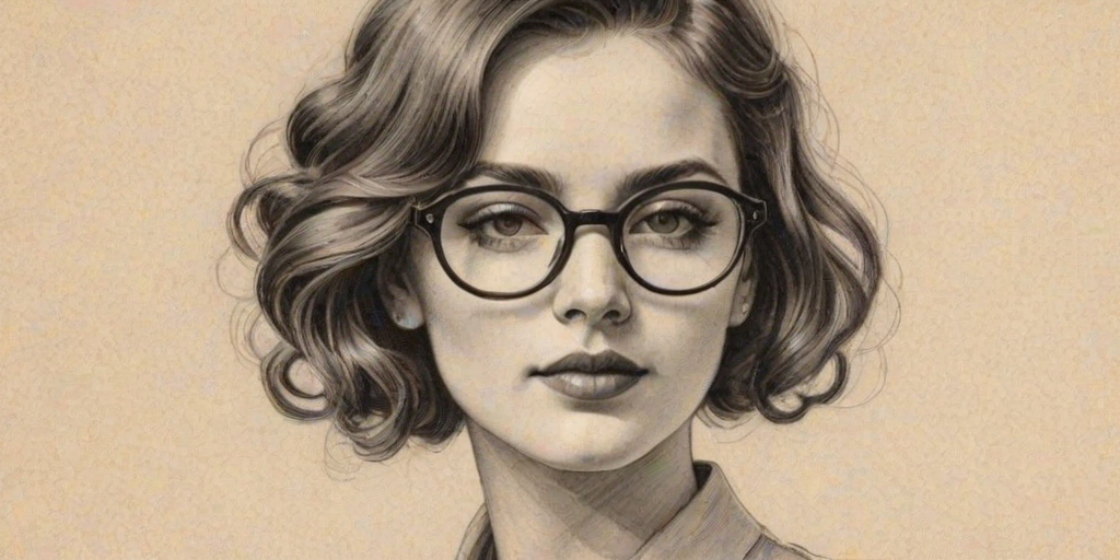 Elegant Kristina Anapau, pencil sketch, portrait of Gorgeous woman 1922s in glasses, hair style beatnik, outline, clear lines, fine lines, 8k