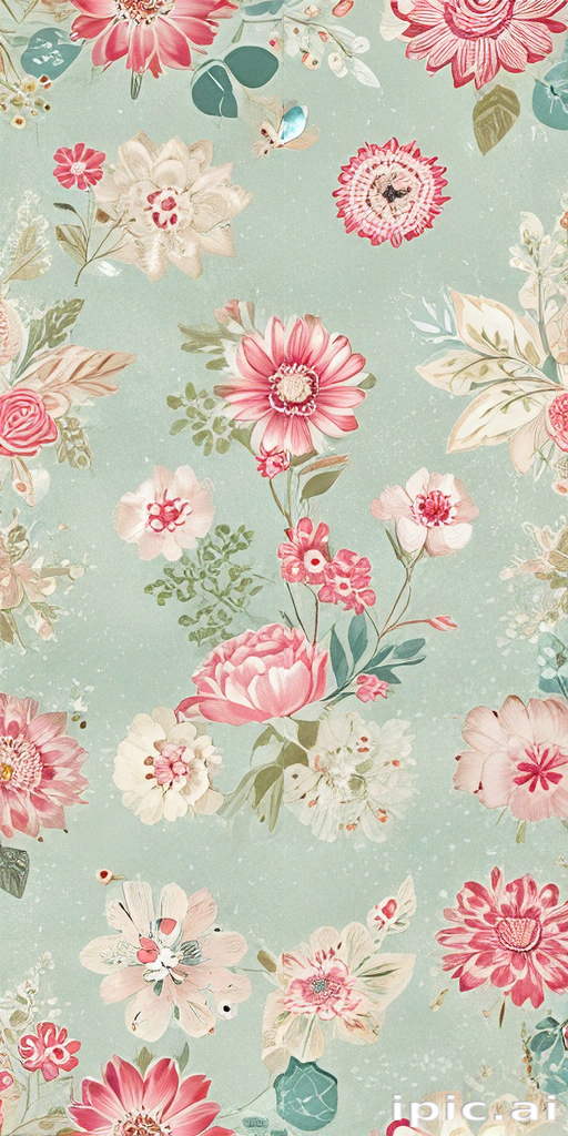 Delicate Floral Pattern Featuring Soft Pastel Colors and Vibrant Blooms