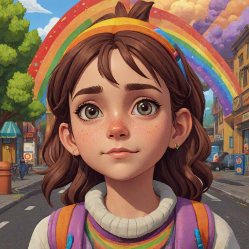 (VGA graphics, 256 colors, digitized), lcas artstyle, 1girl, (detailed facial features), super cute, adorable, Rainbow Road, <lora:Lucasarts Artstyle - (Trigger is lcas artstyle):1>