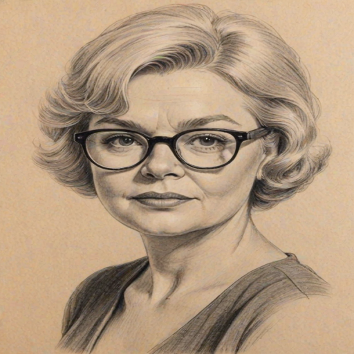Elegant June Squibb, pencil sketch, portrait of Attractive woman 1951s in glasses, hair style beatnik, outline, clear lines, fine lines, 8k