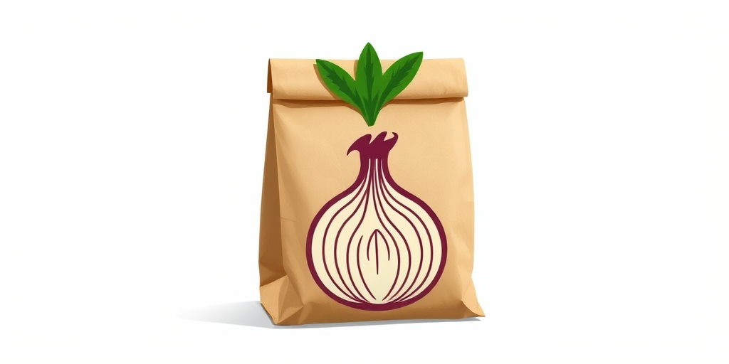 Create a high-resolution illustration of a brown paper bag with a rounded onion graphic and a green leaf accent at the top, using a DSLR camera with a 50mm lens, f/1.8 aperture, 1/160s shutter speed, ISO 100, natural lighting, and a focus on vibrant colors and sharp details.