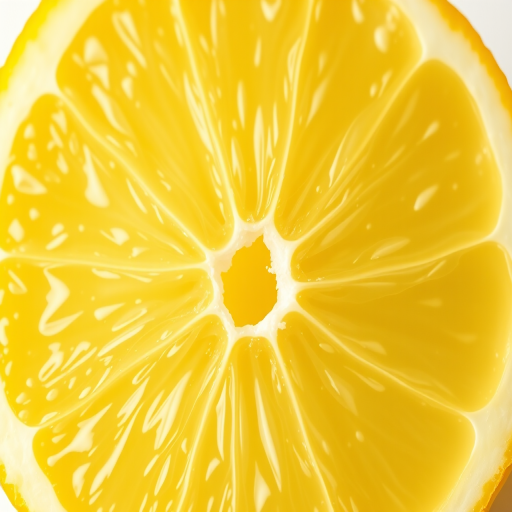 create a hyper-realistic close-up image of a lemon on a white background using a DSLR camera with a 50mm f/1.8 lens, ISO 100, aperture f/2.8, and a shallow depth of field to enhance the texture and color vibrancy.