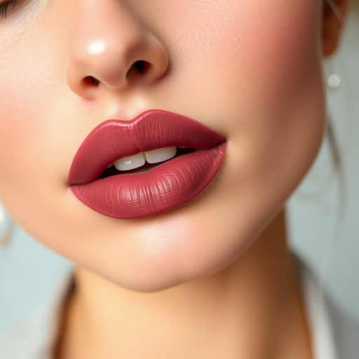 Flirtatious woman lips with a semi-matte mauve lipstick, versatile and flattering, soft and pillowy, perfect for day-to-night transitions