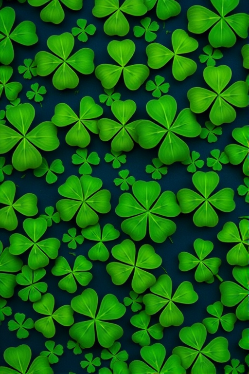 create a pattern of dark blue background filled with various sized green four-leaf clovers, using a DSLR camera with a 50mm lens, aperture f/2.8, ISO 100, and a shallow depth of field to enhance image quality