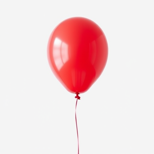 Create a high-resolution image of a red balloon isolated on a white background, use a 50mm lens aperture f/2.8 for a shallow depth of field, set the ISO to 100 for minimal noise, capture with a DSLR camera at eye level, with soft natural lighting to enhance details and reflections on the balloon surface.