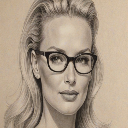 Fascinating Nicolette Sheridan, pencil sketch, portrait of Stunning woman 1952s in glasses, hair style beatnik, outline, clear lines, fine lines, 8k