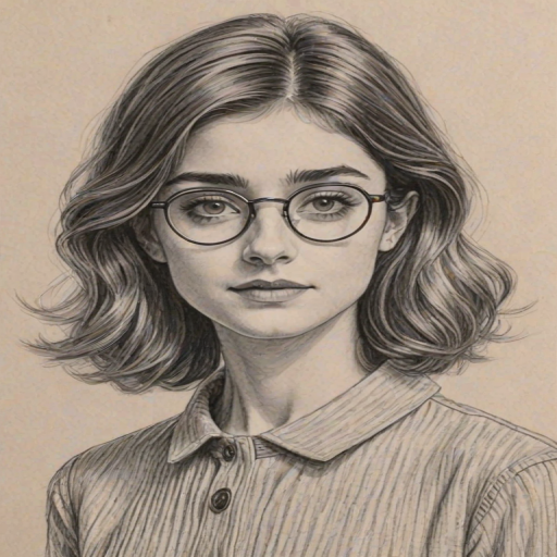 Enticing Natalia Dyer, pencil sketch, portrait of Charming woman 1959s in glasses, hair style beatnik, outline, clear lines, fine lines, 8k