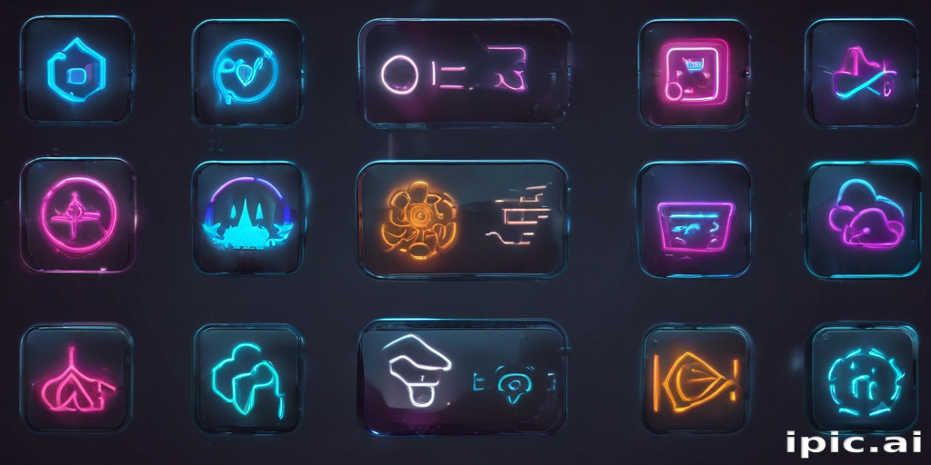 Colorful Neon Icons Representing Various Digital and Technology Concepts