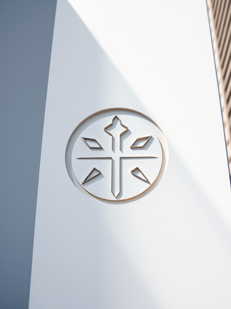 Generate a high-resolution image of the symbol with a clean, minimalist design, using a wide aperture of f/2.8, ISO 100, shutter speed 1/125s, shot from a low angle with a prime lens, in bright natural lighting to enhance contrast and clarity.