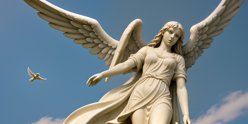 Majestic Angel Statue with Outstretched Wings Against a Clear Blue Sky