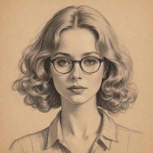 Dazzling Allie Grant, pencil sketch, portrait of Splendid woman 1925s in glasses, hair style beatnik, outline, clear lines, fine lines, 8k