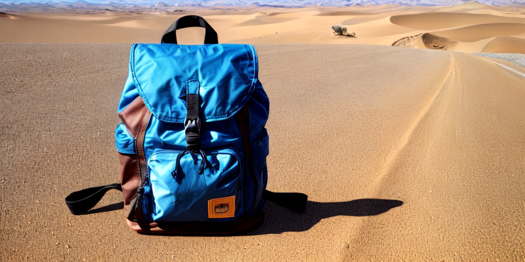backpack with flowers in the desert