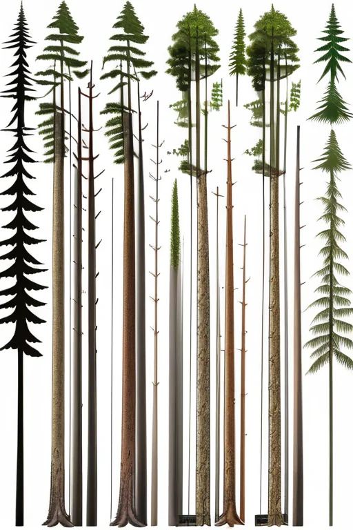 Various Types of Trees Displayed in a Vertical Arrangement for Comparison
