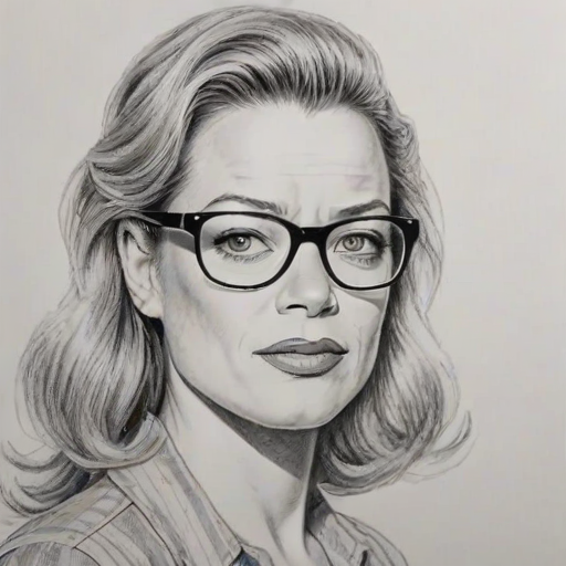 Bewitching Jeri Ryan, pencil sketch, portrait of Wonderful woman 1954s in glasses, hair style beatnik, outline, clear lines, fine lines, 8k