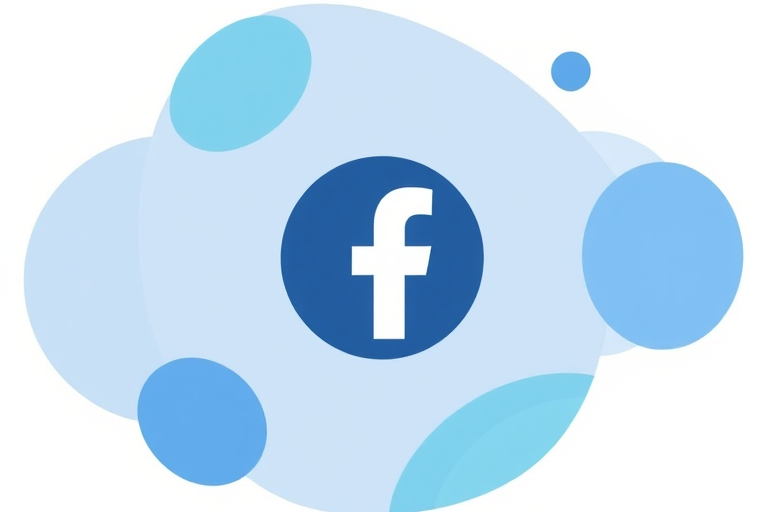 Create a stylized digital illustration featuring the Facebook logo in the center, surrounded by soft, circular shapes in varying shades of blue and green, using a Canon EOS R5 with an aperture of f/2.8, ISO 100, 24mm lens, in a high-resolution, vibrant colors style.