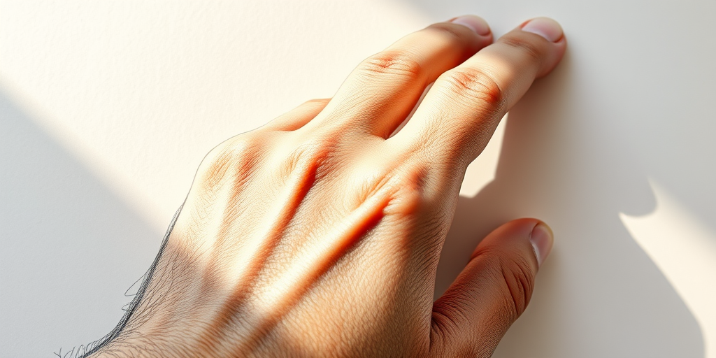 highly detailed sketch of a hand with fingers crossed, soft natural lighting, close-up view, DSLR camera, f/2.8 aperture, 50mm lens, ISO 100, 1/125 shutter speed, focus on hand texture and shadows
