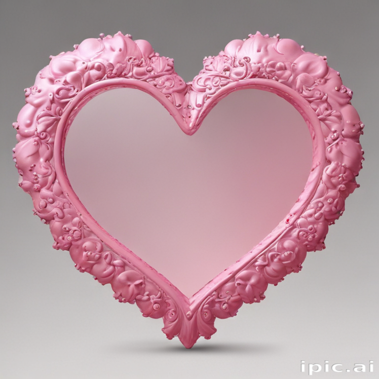 Beautifully Crafted Heart-Shaped Mirror with Intricate Pink Floral Design