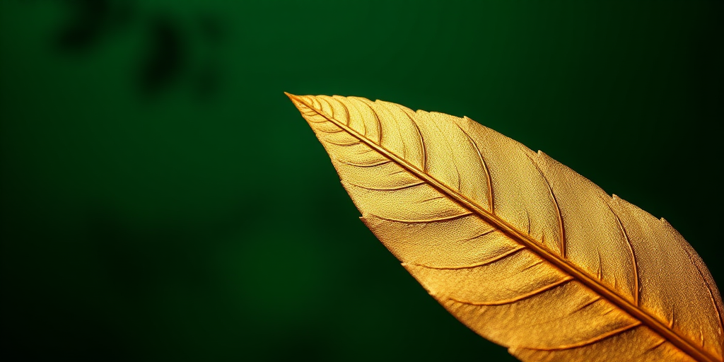 Elegant gold leaf pattern on deep green background, high resolution, macro photography, f/2.8 aperture, ISO 100, 50mm lens, soft lighting, DSLR camera.