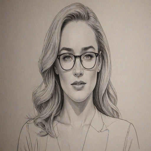 Stunning Caity Lotz, pencil sketch, portrait of Magnificent woman 1951s in glasses, hair style beatnik, outline, clear lines, fine lines, 8k