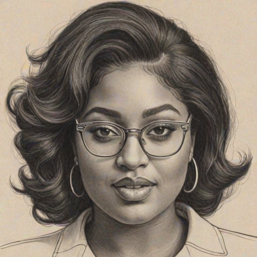Dazzling Jazmine Sullivan, pencil sketch, portrait of Radiant woman 1962s in glasses, hair style beatnik, outline, clear lines, fine lines, 8k
