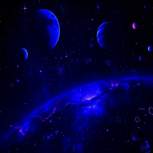 Blacklight reactive space scene covering full back, planets and nebulae glowing vividly under UV light, otherwise subtle gray tones