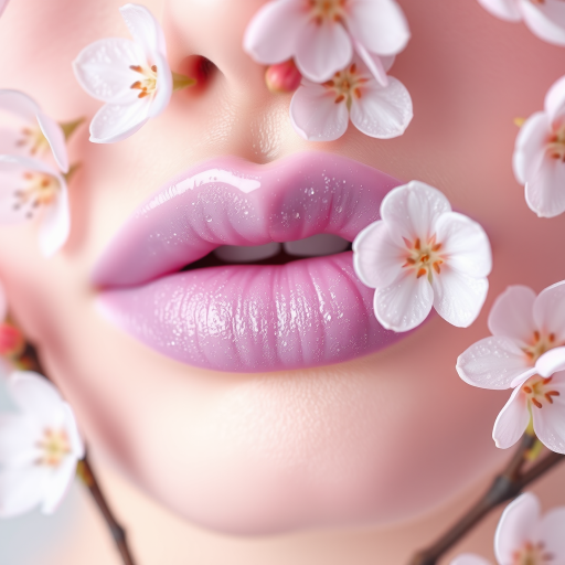 Delicate pastel lilac lips with a frosted finish, ethereal and dreamy, evoking the softness of spring blossoms in full bloom