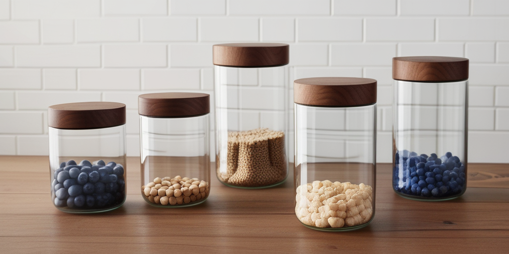 glass containers with wood lids