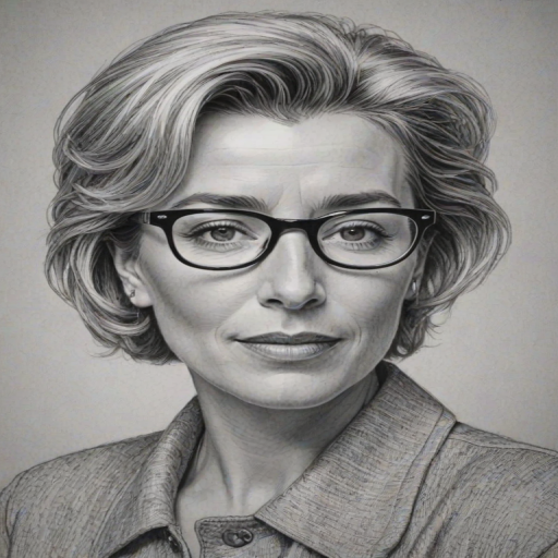 Dazzling Emma Thompson, pencil sketch, portrait of Fascinating woman 1962s in glasses, hair style beatnik, outline, clear lines, fine lines, 8k