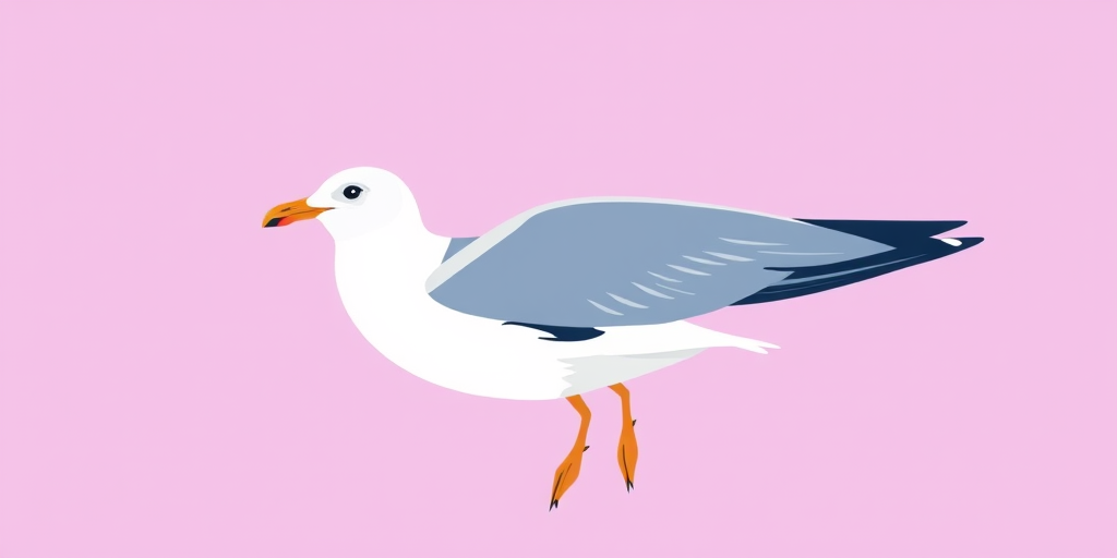 create a high-resolution vector illustration of a stylized seagull on a pastel purple background using a digital camera with a 50mm lens, aperture f/2.8, ISO 100, and soft lighting for clarity and detail
