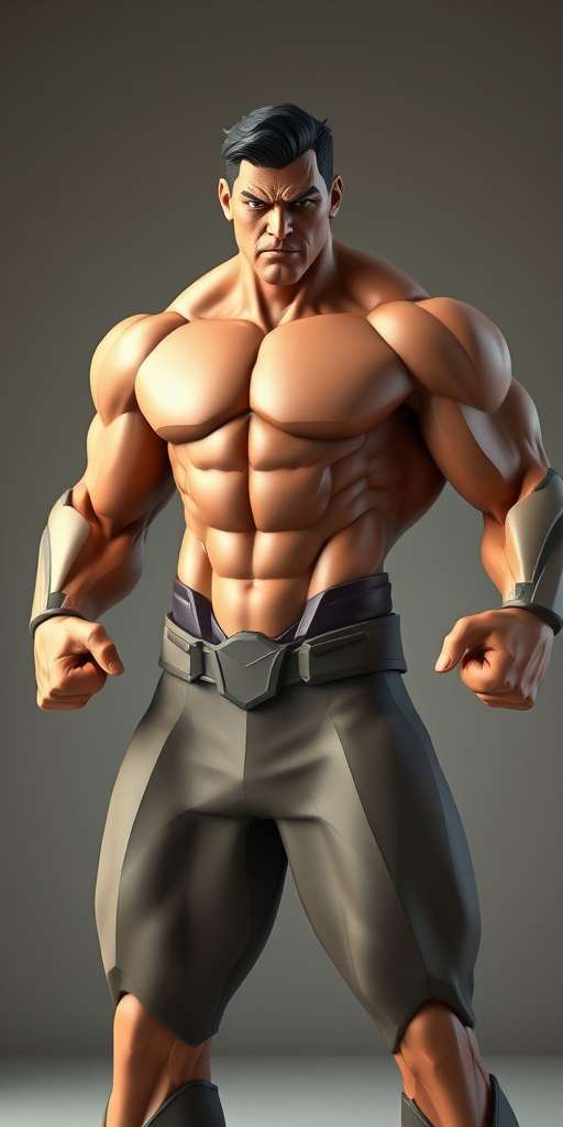 Create a highly detailed 3D model of a muscular superhero inspired by comic book characters, with a geometric, low-poly design emphasizing strength and emotion, using a DSLR camera at f/4 aperture, 50mm lens, 1/125 shutter speed, in soft natural lighting, with a neutral-colored backdrop for enhanced contrast.