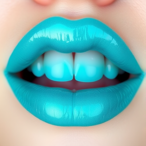 Bright turquoise lips with a glossy finish and iridescent blue-green shift, dubbed "Mermaid's Lagoon Splash"