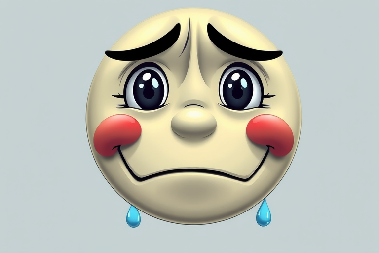 Create a high-resolution digital illustration of a worried smiley face with a drops of sweat, using a Canon EOS 5D Mark IV camera, ISO 100, f/8 aperture, 50mm lens, shot from a front view with soft lighting to enhance details and colors.