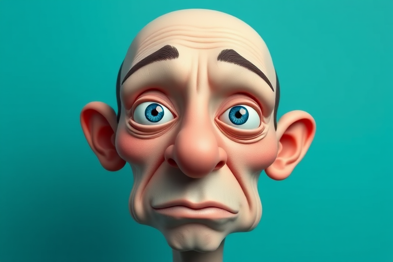 Generate a high-resolution vector illustration of a surreal, cartoon-like face with exaggerated features, using a clean turquoise background, captured with a Canon EOS 5D Mark IV at f/5.6, ISO 100, 50mm lens, in portrait orientation, emphasizing sharp details and vibrant colors.