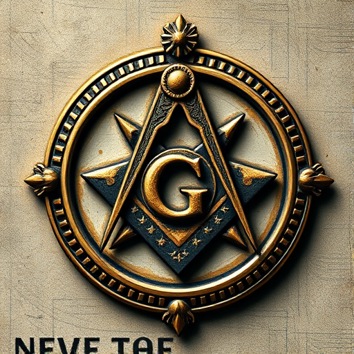 design a detailed emblem featuring a square and compasses with a 'G' in the center, high resolution, ISO 200, f/4 aperture, 50mm lens, top-down view, digital art style