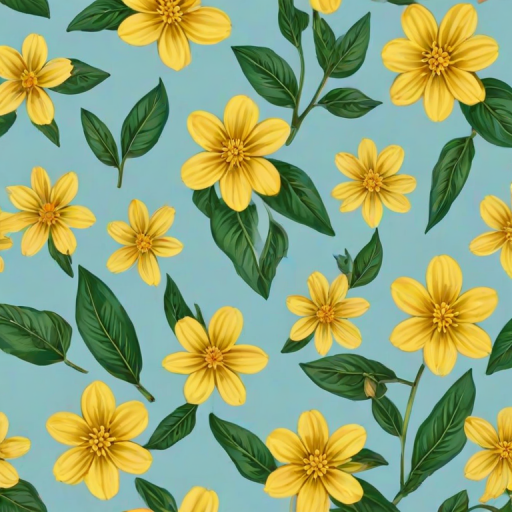create a repeating pattern of small yellow flowers with green leaves on a light blue background