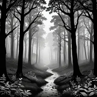 forest clipart black and white