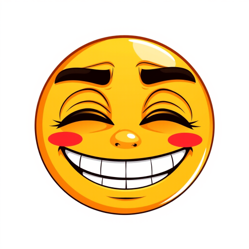 Create a digital illustration of a yellow emoji with a wide grin and half-closed, bloodshot eyes. The design should be bold and expressive, capturing a sense of tired amusement or mischief. The background should be transparent to highlight the emoji's features.