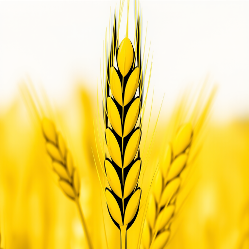 Create a high-resolution image of a bright yellow stylized wheat sheaf with bold black outlines, taken with a DSLR camera at f/4 aperture, ISO 100, 50mm lens, shot from a front view in natural lighting.