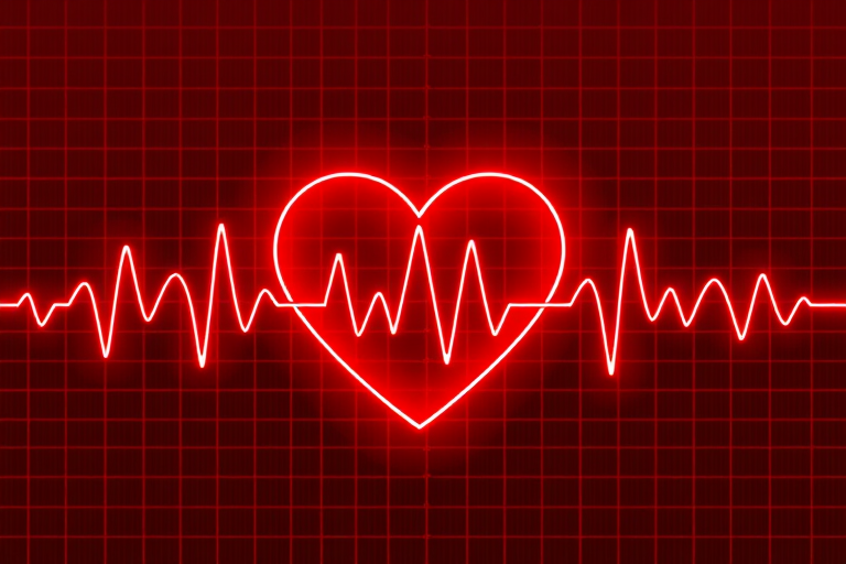 Create a high-resolution image of a heart rate monitor design featuring a heart shape and heartbeat lines, vibrant red color, 50mm lens, f/1.8 aperture, ISO 100, shot from a straight-on perspective using a digital DSLR camera.
