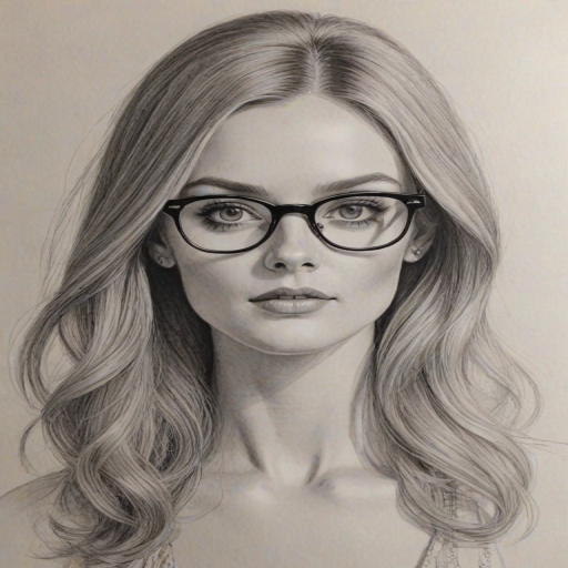 Magnificent Lydia Hearst, pencil sketch, portrait of Stunning woman 1968s in glasses, hair style beatnik, outline, clear lines, fine lines, 8k