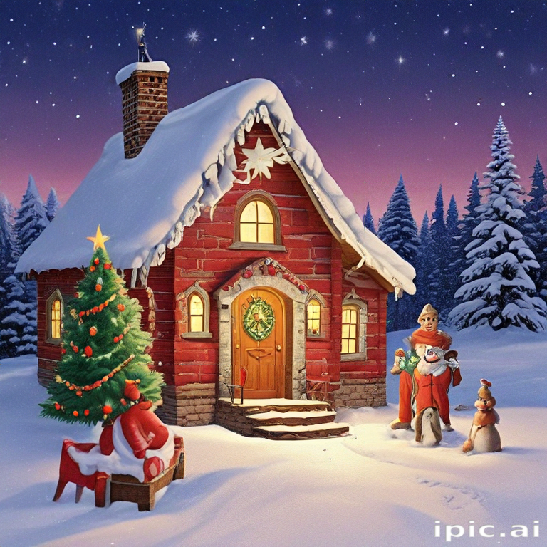 Cozy Winter Scene Featuring a Charming Christmas Cabin and Festive ...